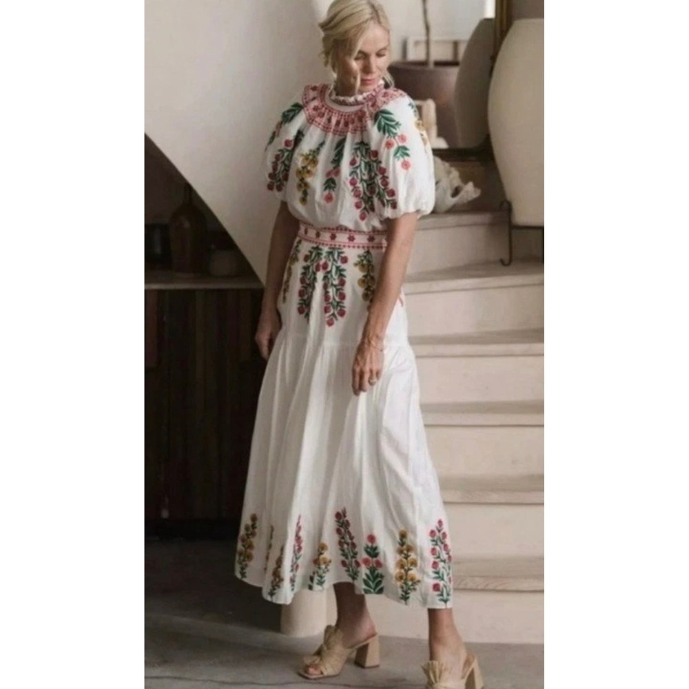 Antonio Melani Boho Floral Embroidered 2 Piece Set Top & Tiered Maxi Skirt Sz. 4